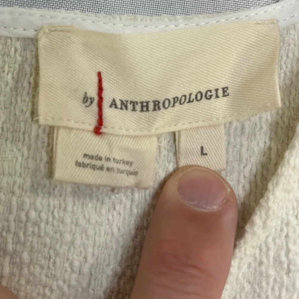 Anthropologie White Textured Bouclé Puff Sleeve Top Blouse NWT Large